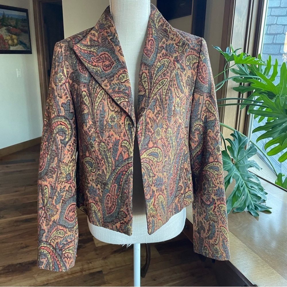 Vintage Y2K Doncaster Paisley Patterned Tapestry Jacquard Blazer Jacket size 8